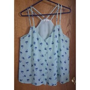 Mine Too Plus Size Blue Partially Sheer Palm Trees Racerback Tank Top 1XL